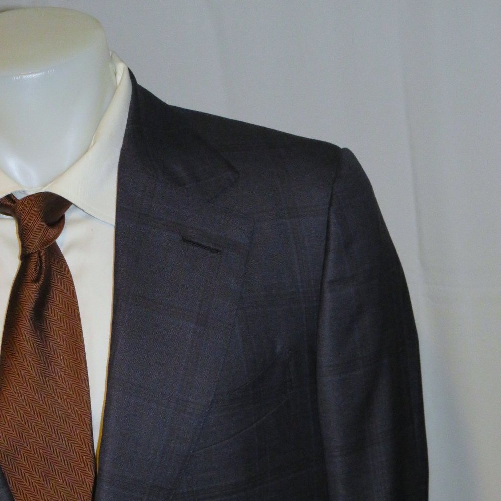 Tom Ford Blue Windowpane Plaid Current Two Button Suit 44R